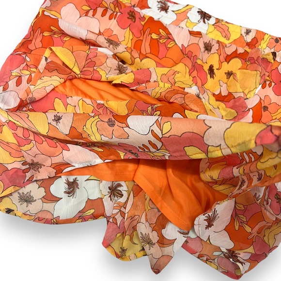 NEW Autres Filles Floral Lined Ruffle Skirt Orange Pink Yellow Women’s Size XL - Picture 3 of 6